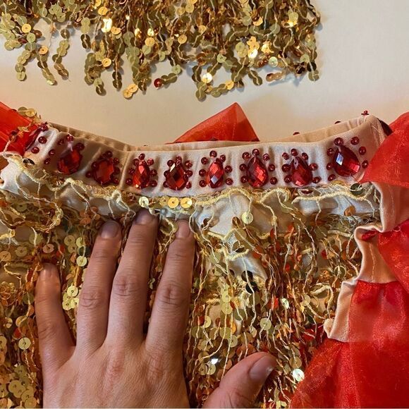 Glamour dance costume 2 piece red jewel gold fringe tutu dress small child SC - Picture 5 of 15